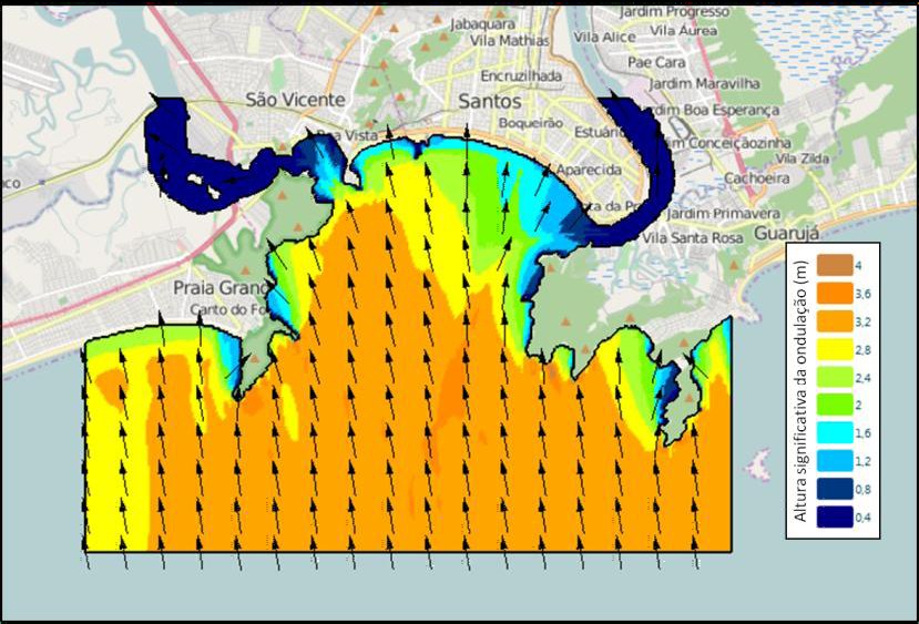 Figura 1. Resultado do modelo de ondas para a região da Baía de Santos (29/10/2016).